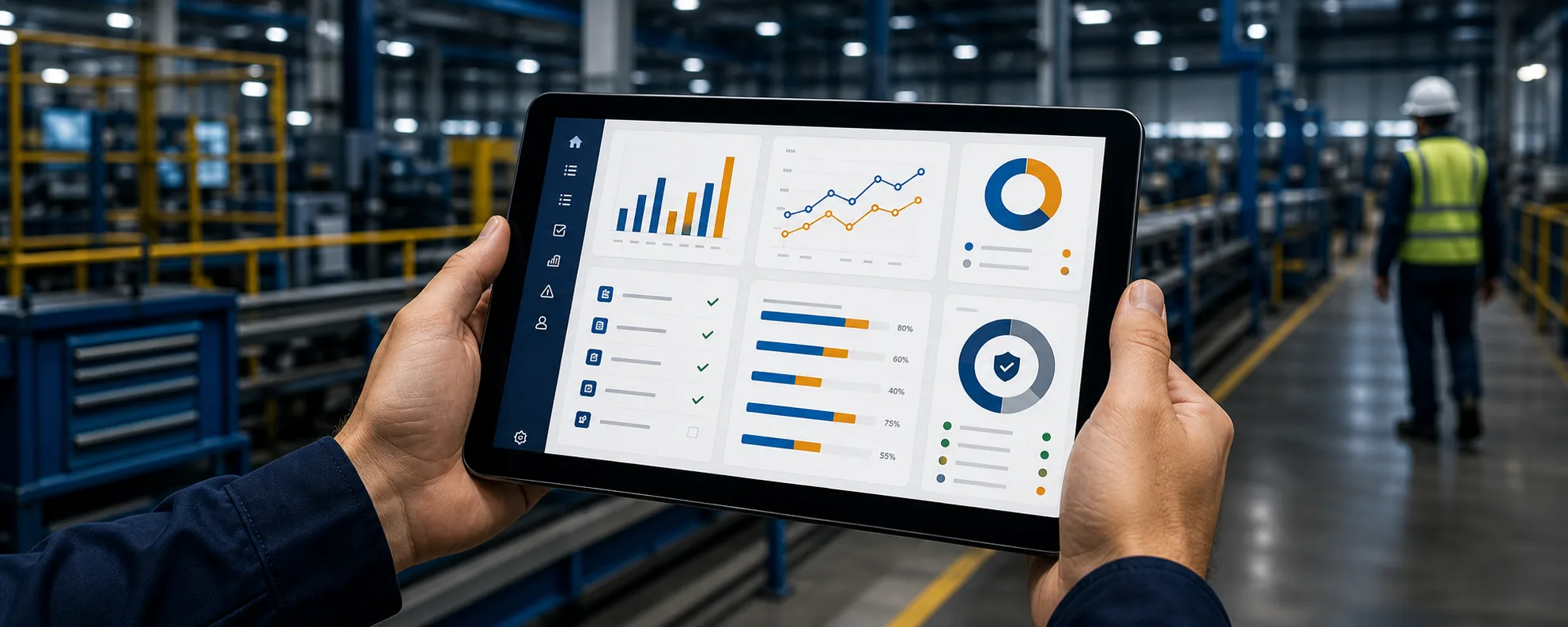 Tablet dashboard showing safety and compliance tracking software